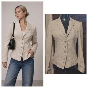 Cream Fitted Tailored Blazer Size 6 Office Siren Quiet Luxury